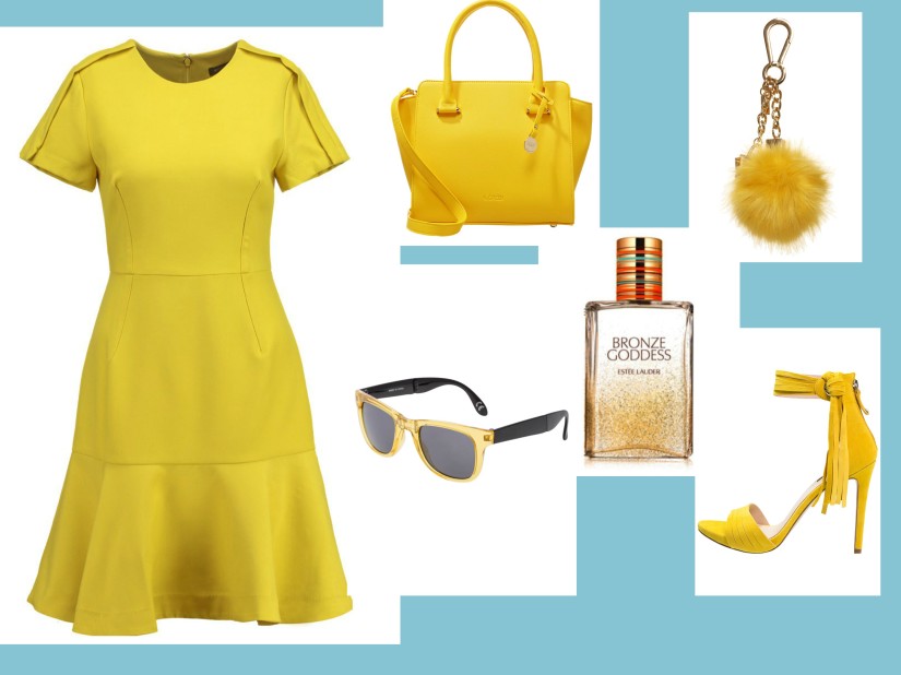 yellow accessoires, yellow dress